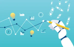 Vector image of a robot hand drawing a line graph rising and falling. After a Major Google Algorithm update, your website rankings may drop immeidately and begin climbing back up after a few weeks.