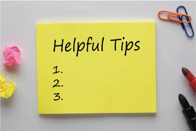 A post-it note with text "helpful tips. 1. 2. 3.".