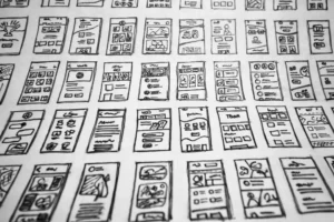 A series of mobile design mock ups sketched out.