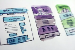 A colorful sketch of website design mockups.